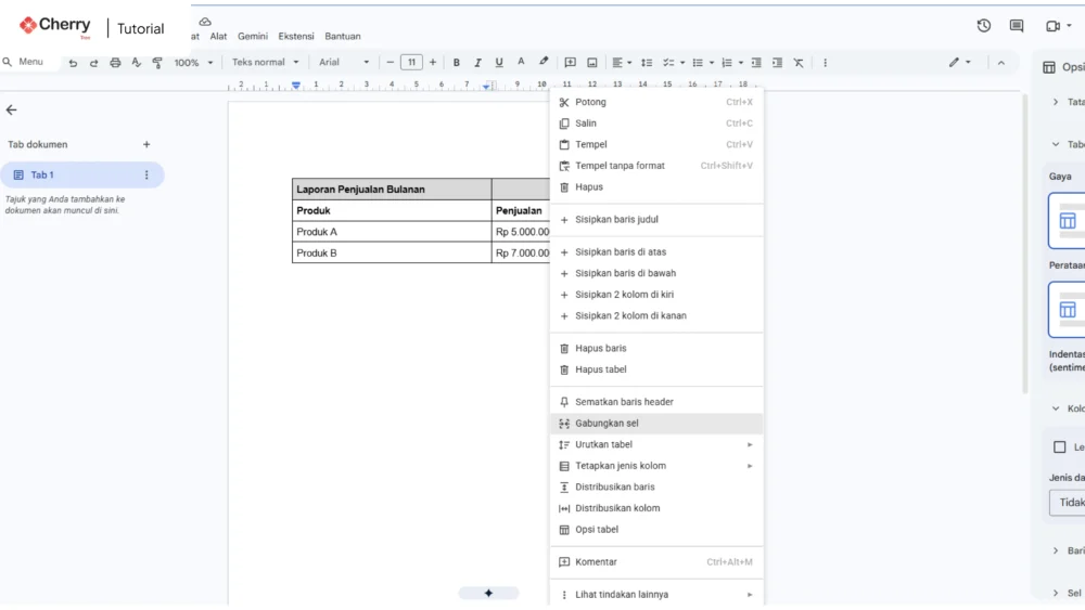 Cara Gabungkan Dua Cell Di Google Docs