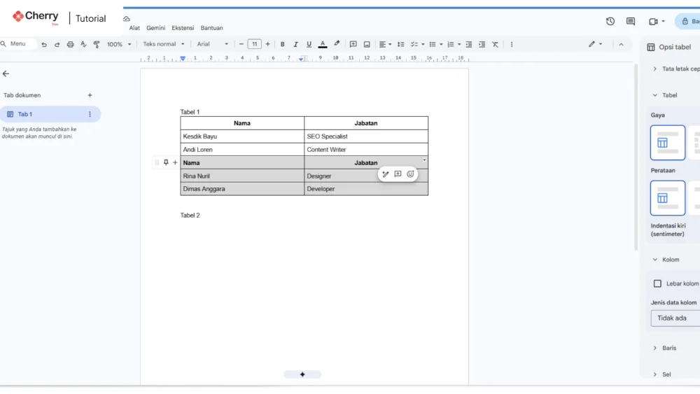 Google Docs Table Tutorial