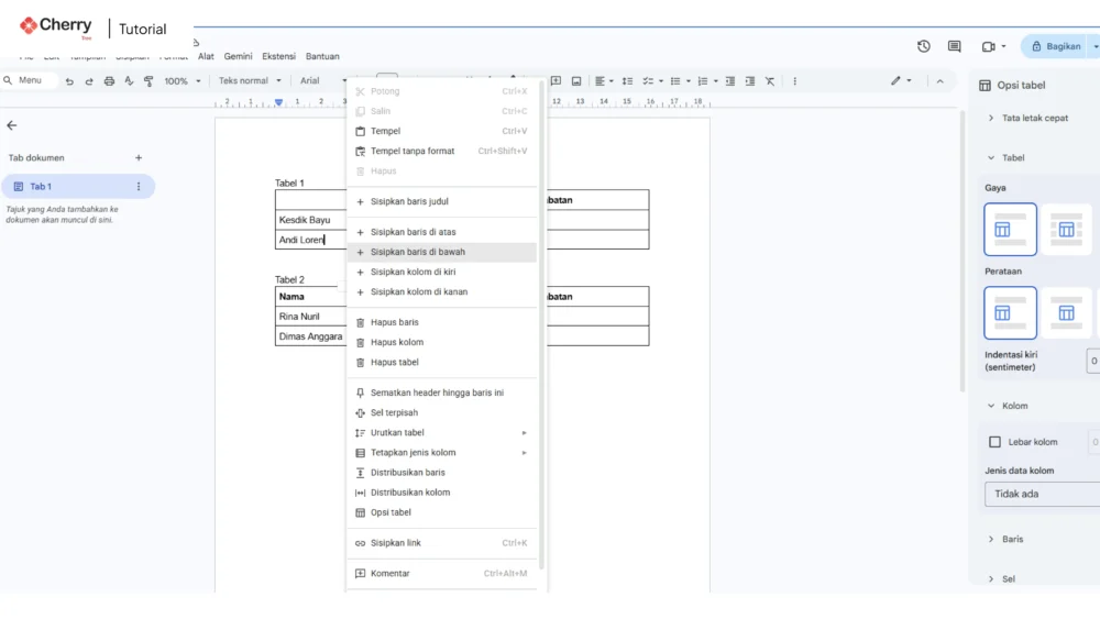 Tutorial Edit Tabel Di Google Docs
