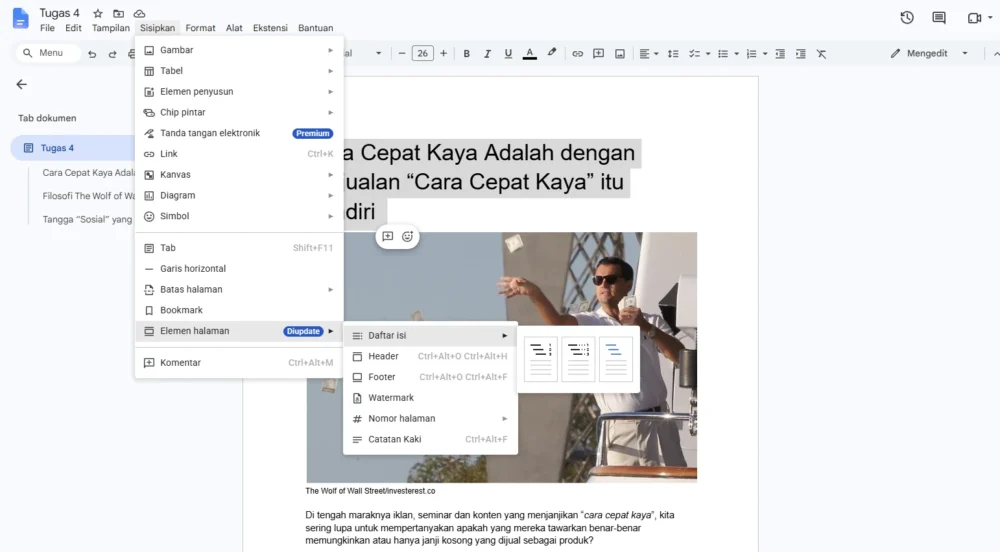 Table Of Content Google Docs